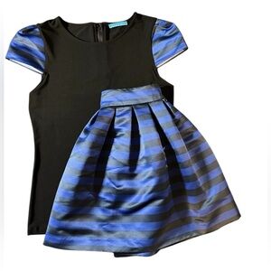 Alice + Olivia Black Top with Blue and Black Striped Skirt Set